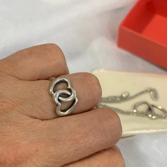 James Avery Set OF Silver Double Heart Necklace with Silver Ring - Picture 3 of 4